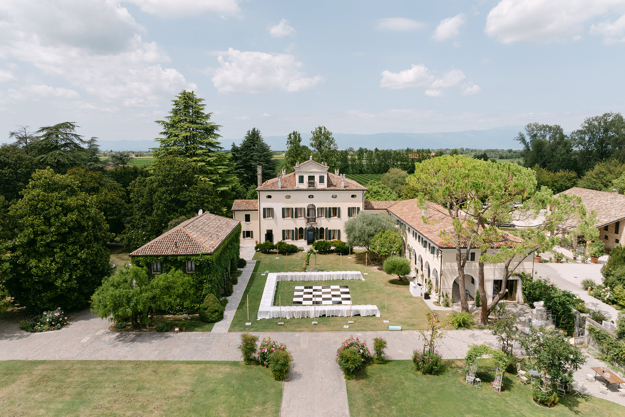 Italian wedding villa aerial photo